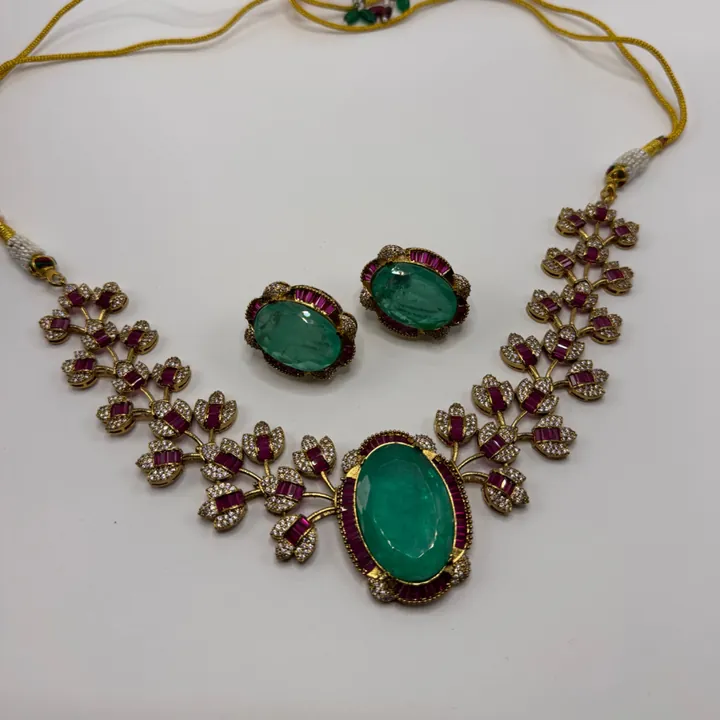 Delicate Green & Purple Waterfall Necklace Set from Desi Girl Gems