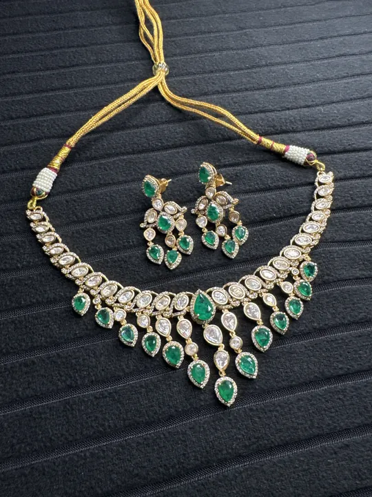 Green 22K Gold Plated Dublet Necklace Set from Desi Girl Gems