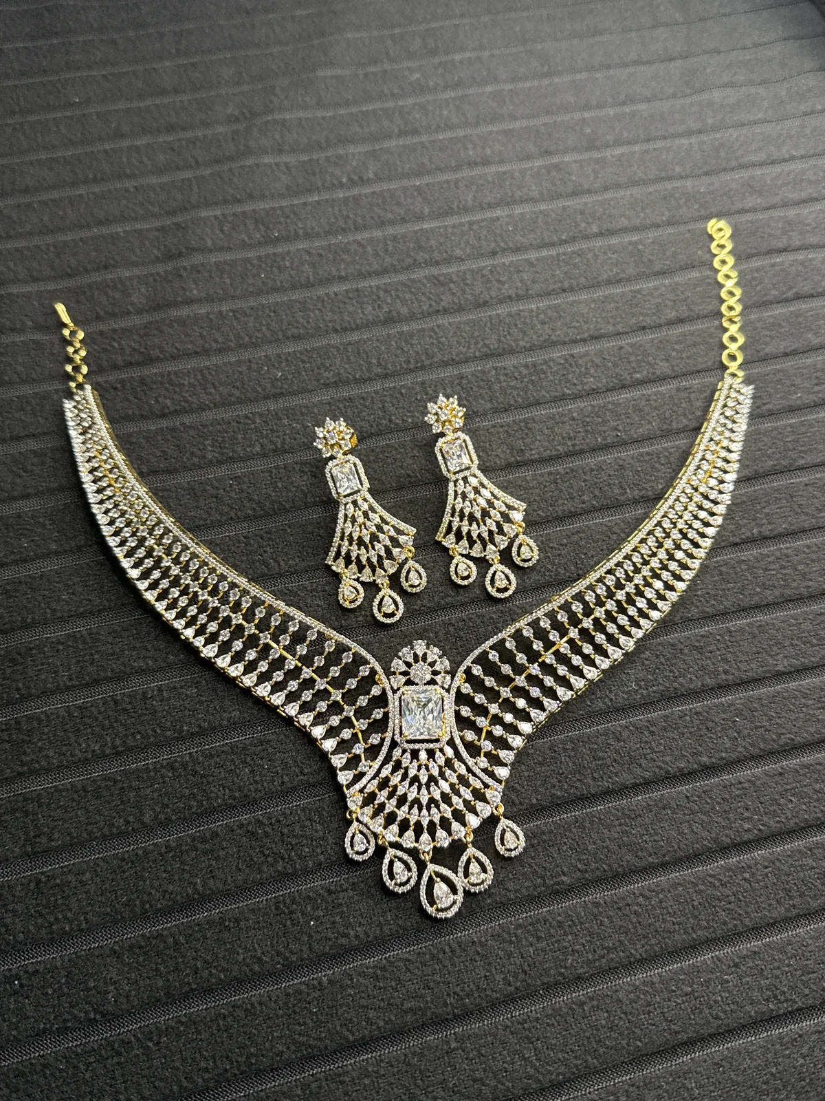 Clear American Diamond Necklace Set from Desi Girl Gems