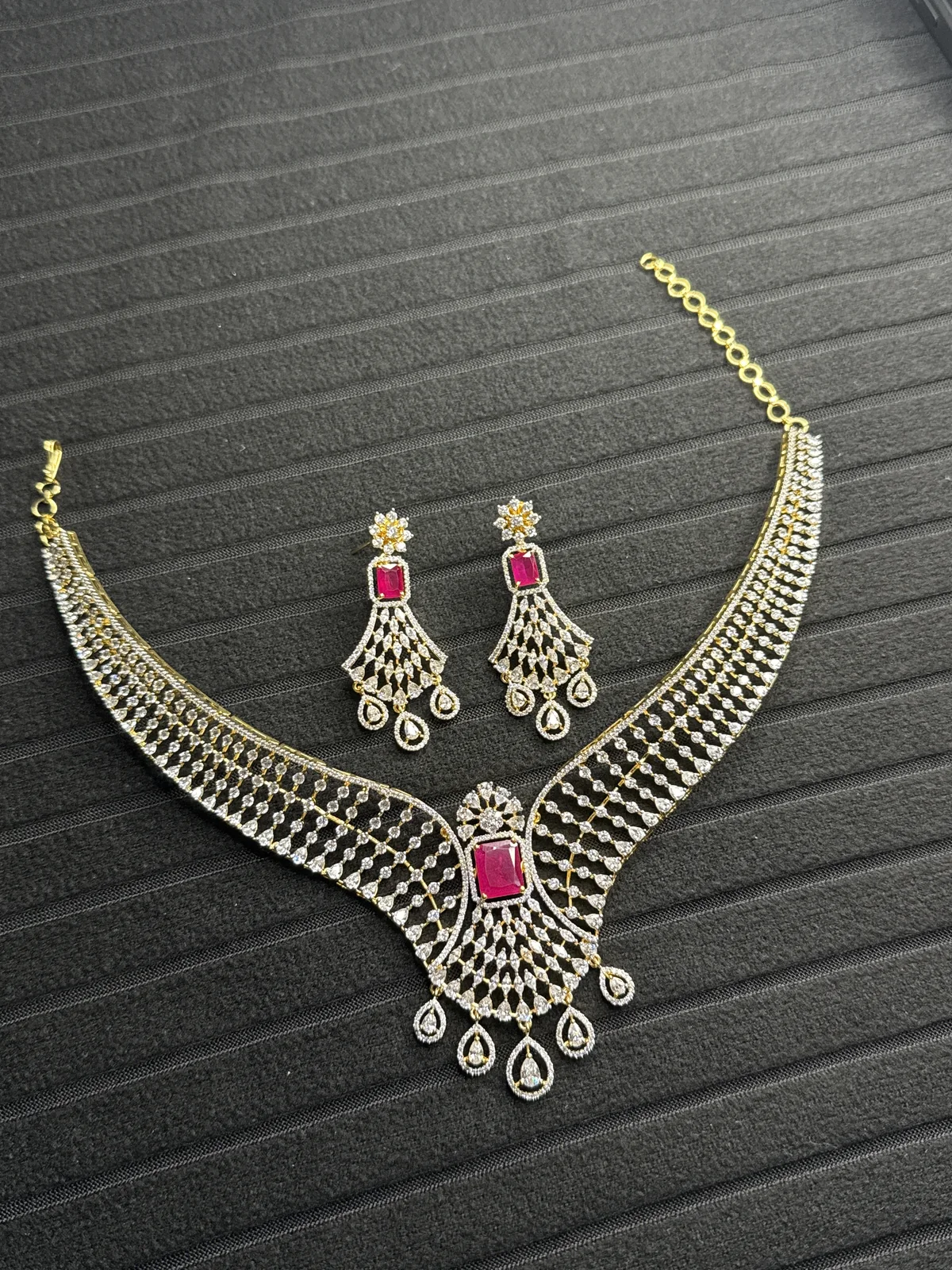 Ruby American Diamond Necklace Set from Desi Girl Gems