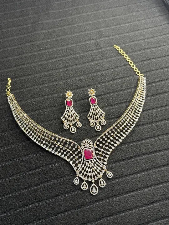 Ruby American Diamond Necklace Set from Desi Girl Gems