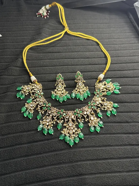 Green Sunheri Kundan 18K Plated Gold Necklace Set from Desi Girl Gems