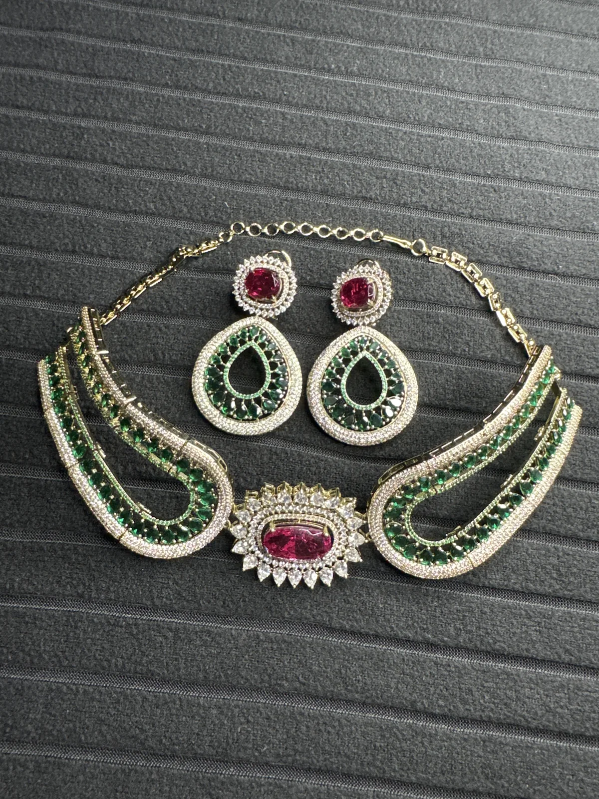 Green & Red Necklace Set Chocker from Desi Girl Gems