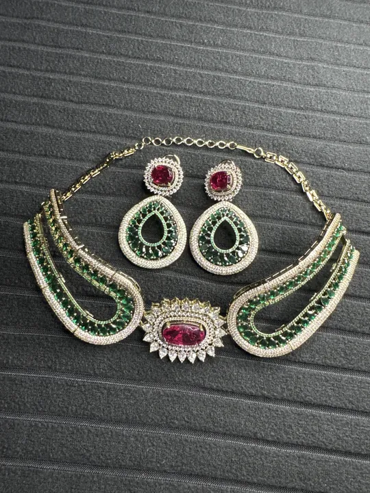Green & Red Necklace Set Chocker from Desi Girl Gems