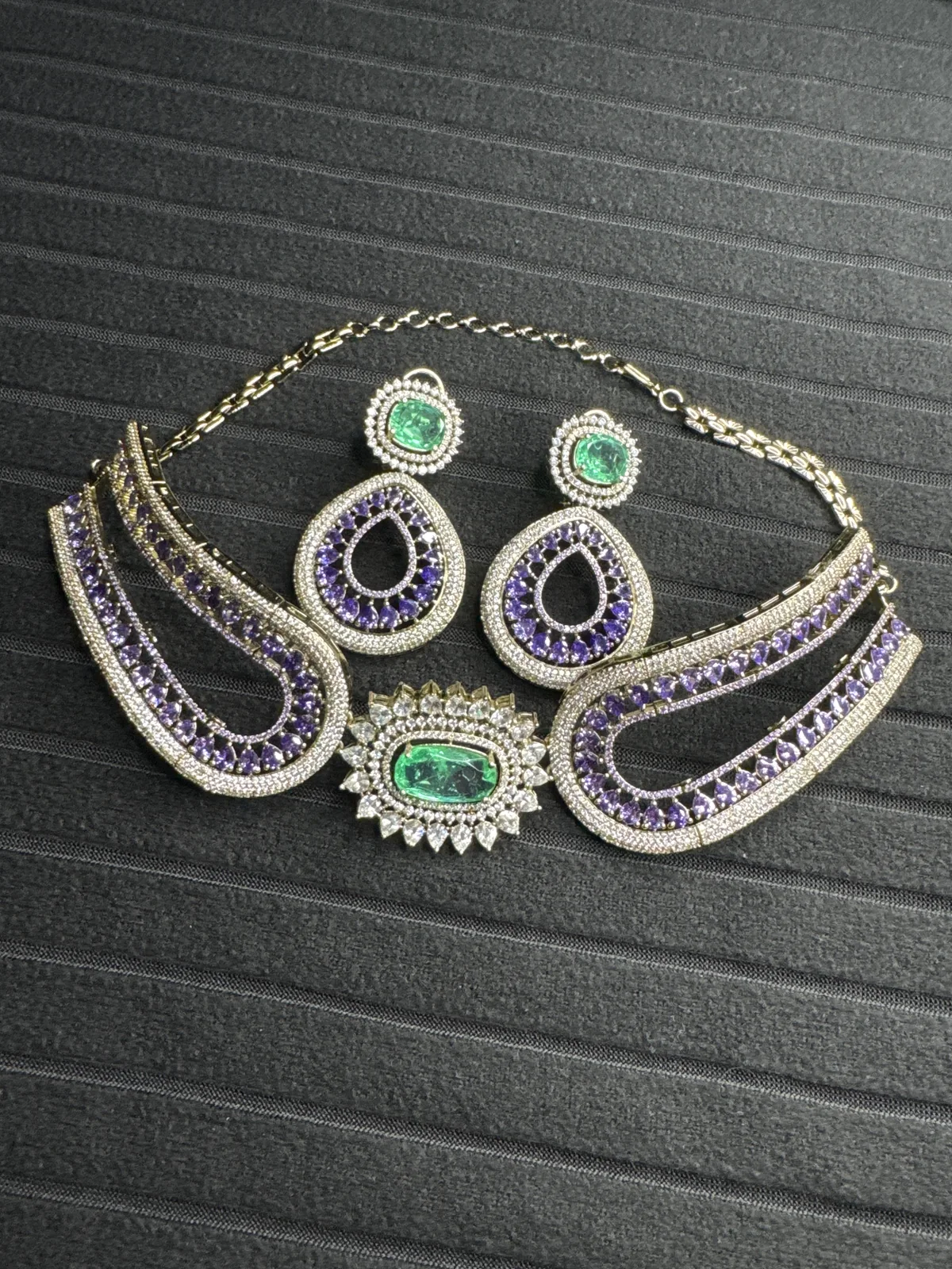 Purple And Green Necklace Set Chocker from Desi Girl Gems