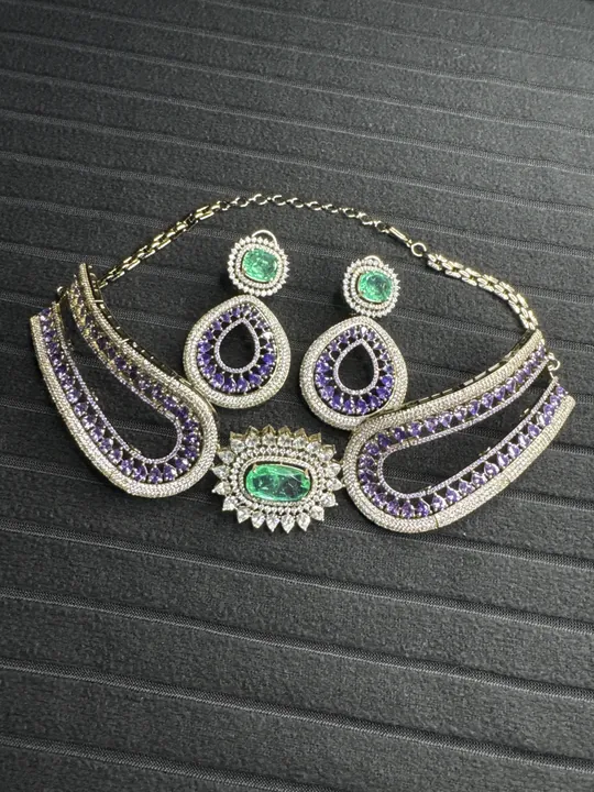 Purple And Green Necklace Set Chocker from Desi Girl Gems