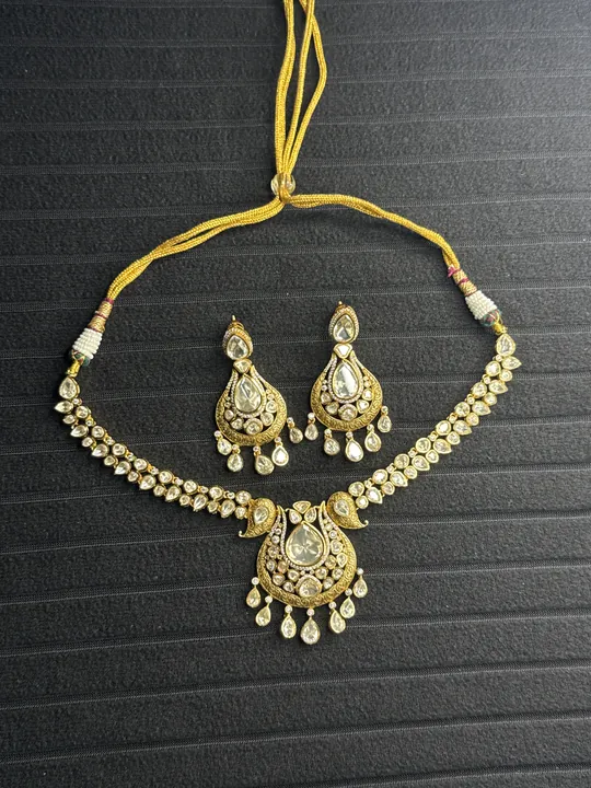 22K Gold Plated Carved Design Necklace Set from Desi Girl Gems