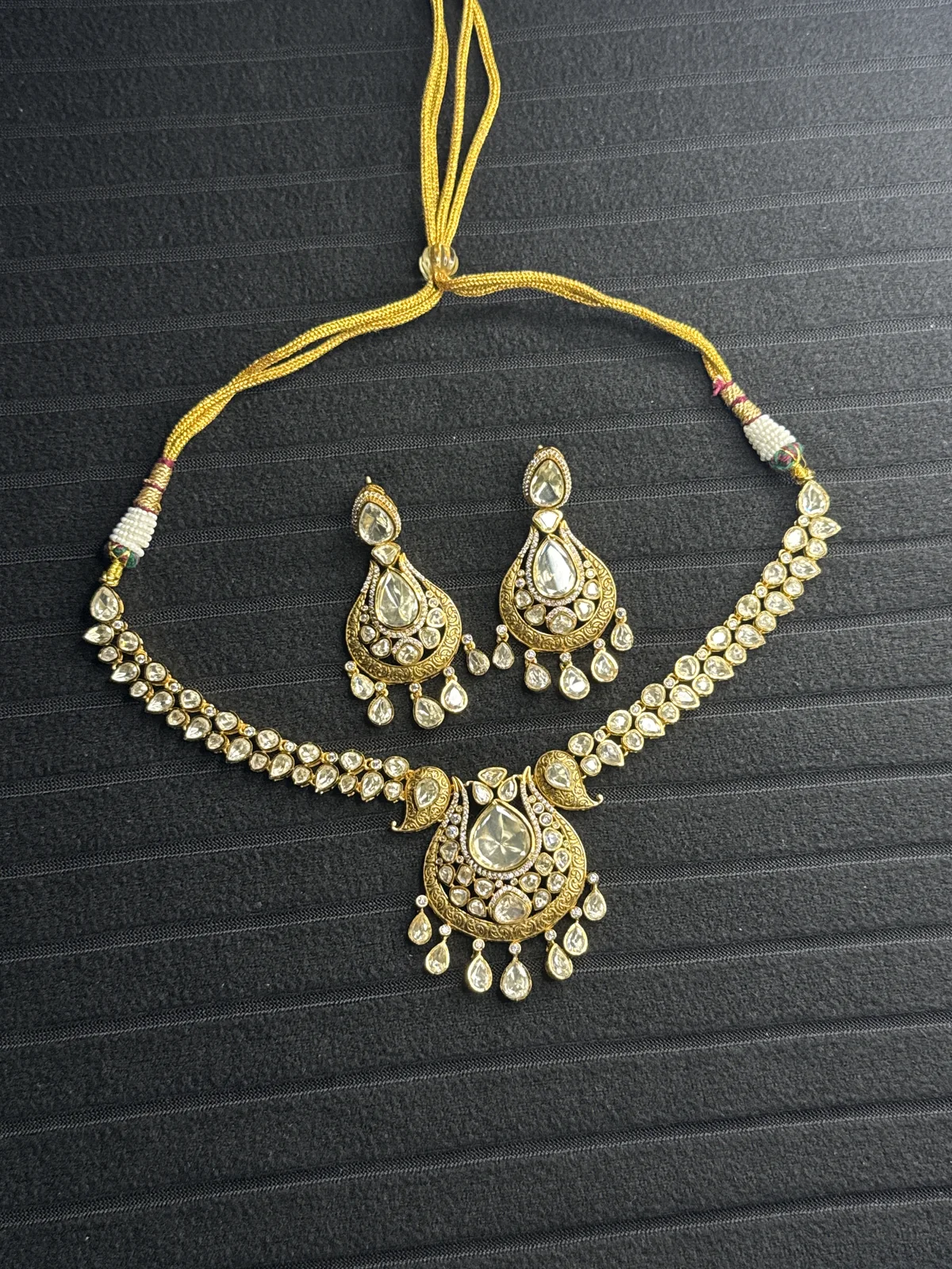 22K Gold Plated Carved Design Necklace Set from Desi Girl Gems