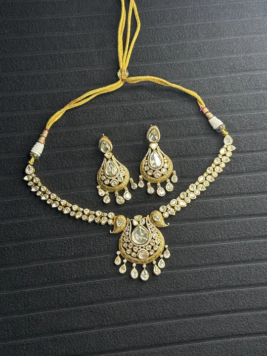 22K Gold Plated Carved Design Necklace Set from Desi Girl Gems