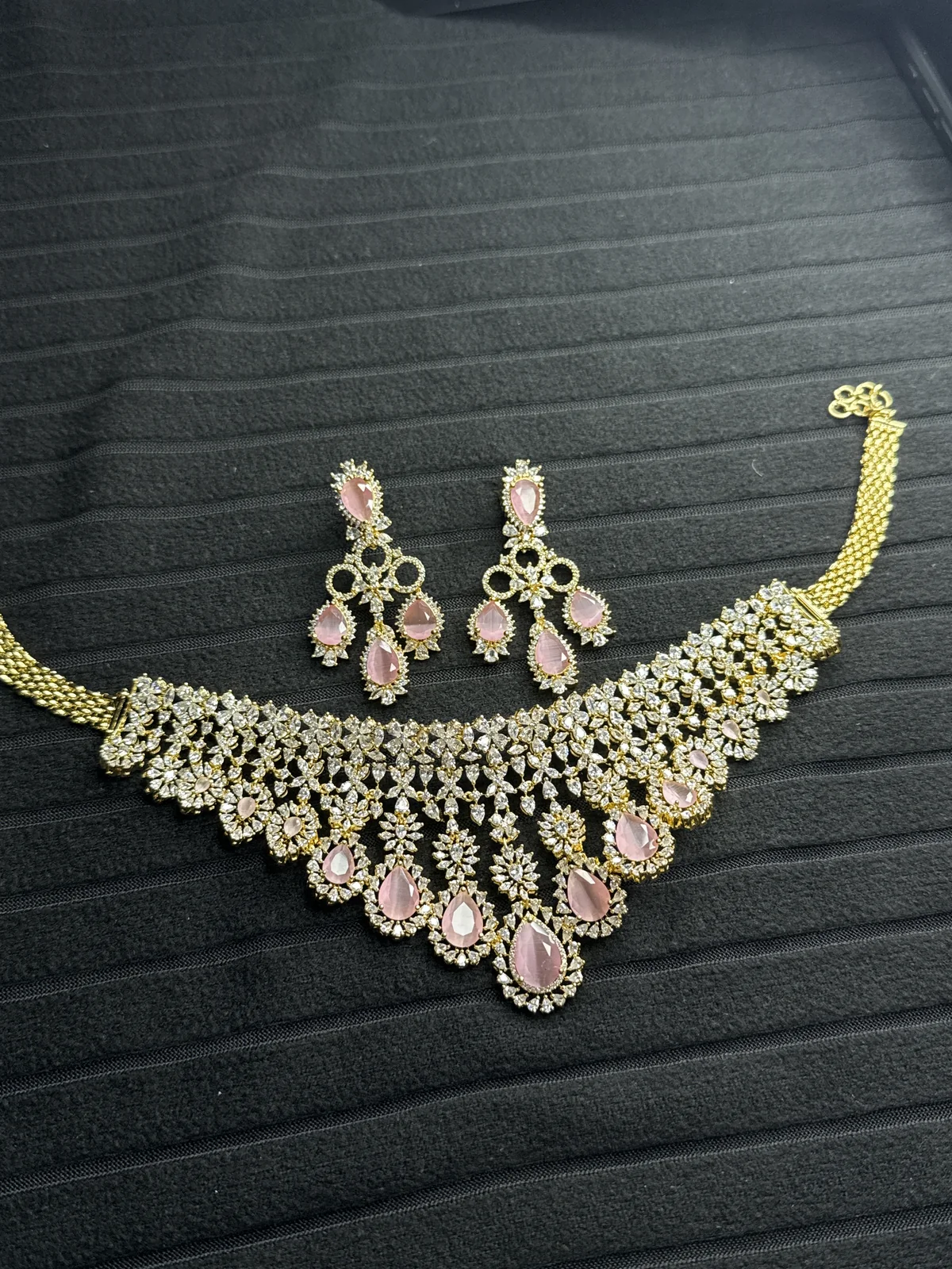 American Diamond Pink Dublet Necklace Set from Desi Girl Gems