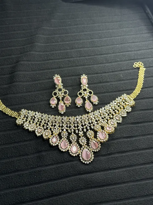 American Diamond Pink Dublet Necklace Set from Desi Girl Gems