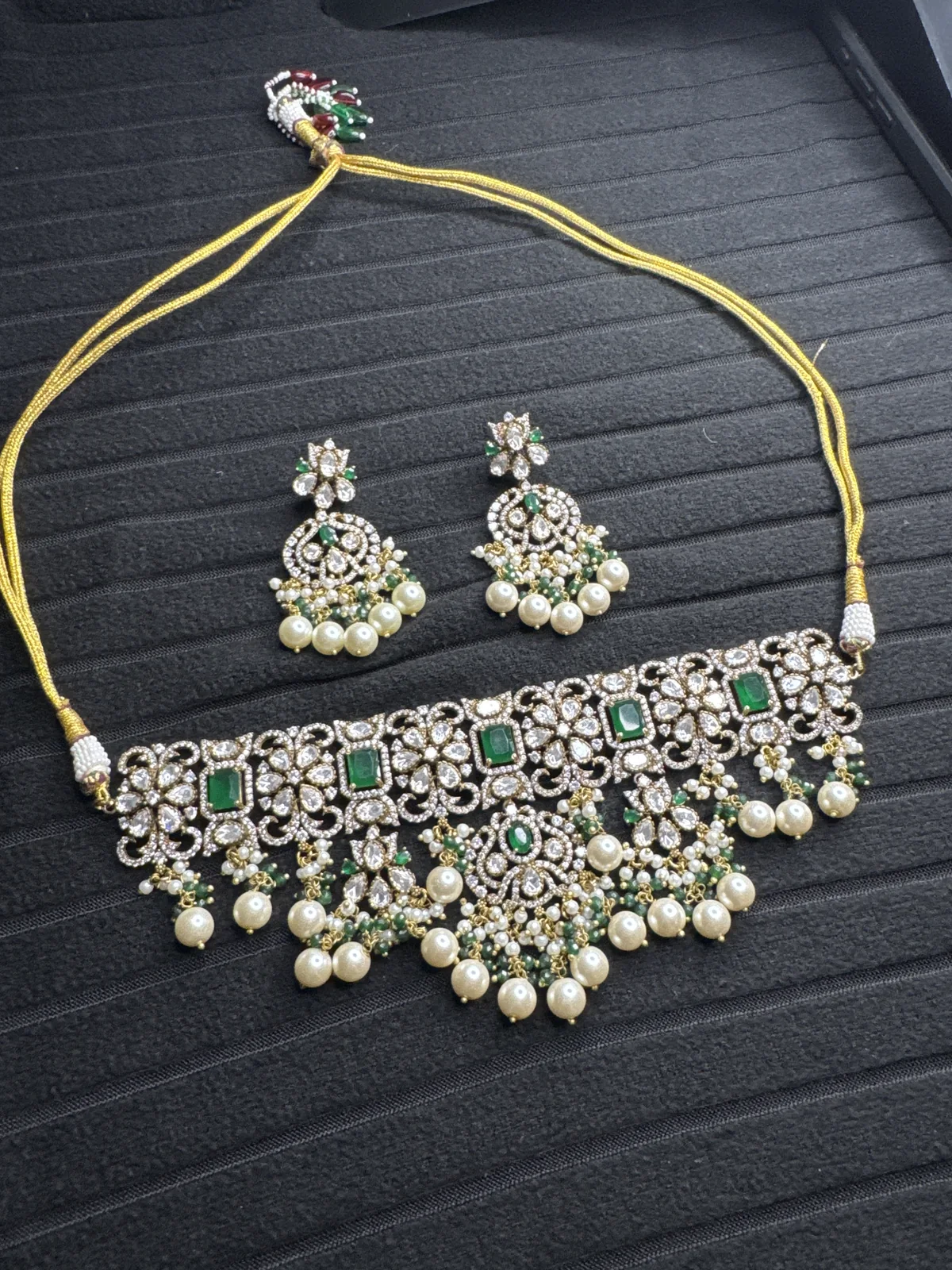 Green Moissanite Chocker Necklace Set from Desi Girl Gems