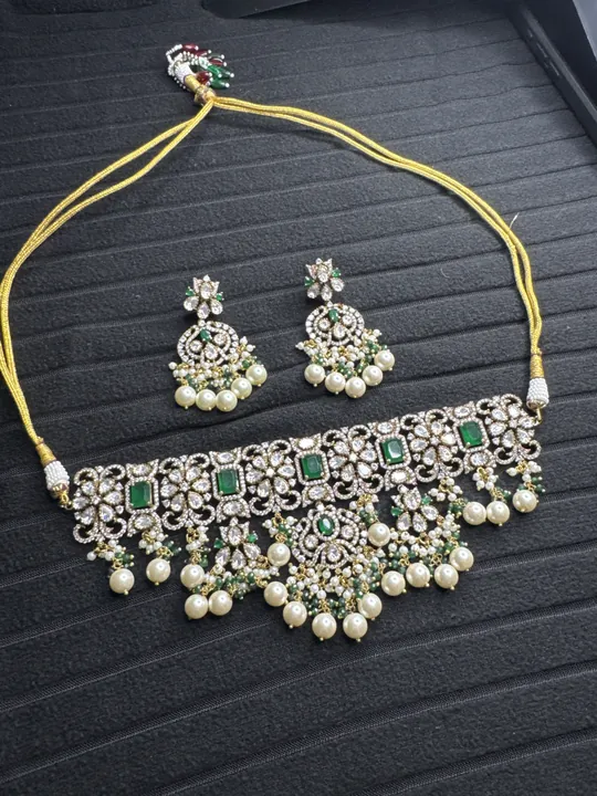 Green Moissanite Chocker Necklace Set from Desi Girl Gems
