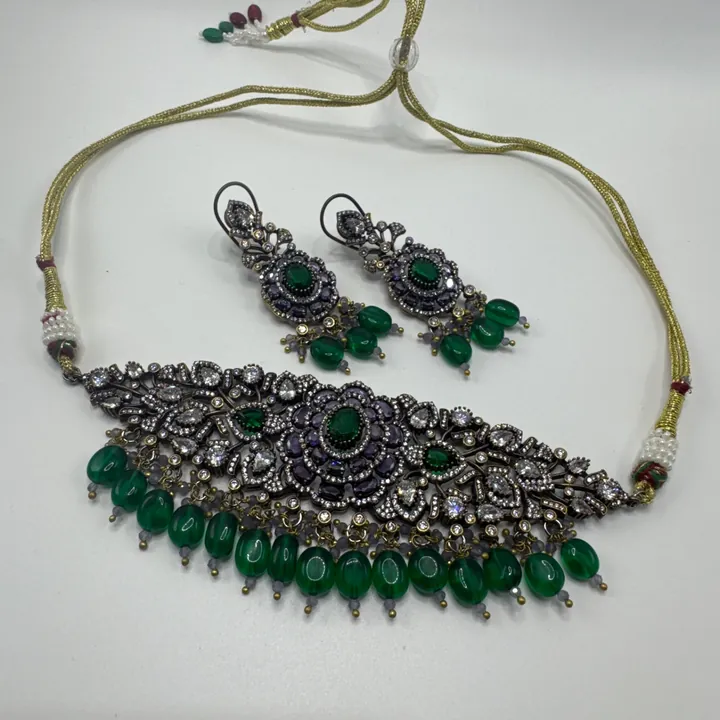 Viral Delicate Green & Purple Necklace Set from Desi Girl Gems