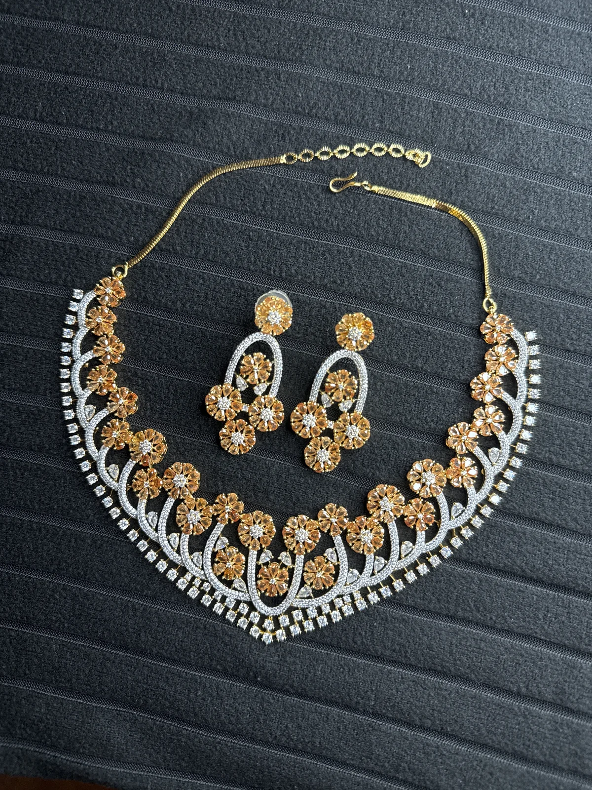Gold And Silver Floral Necklace Set from Desi Girl Gems
