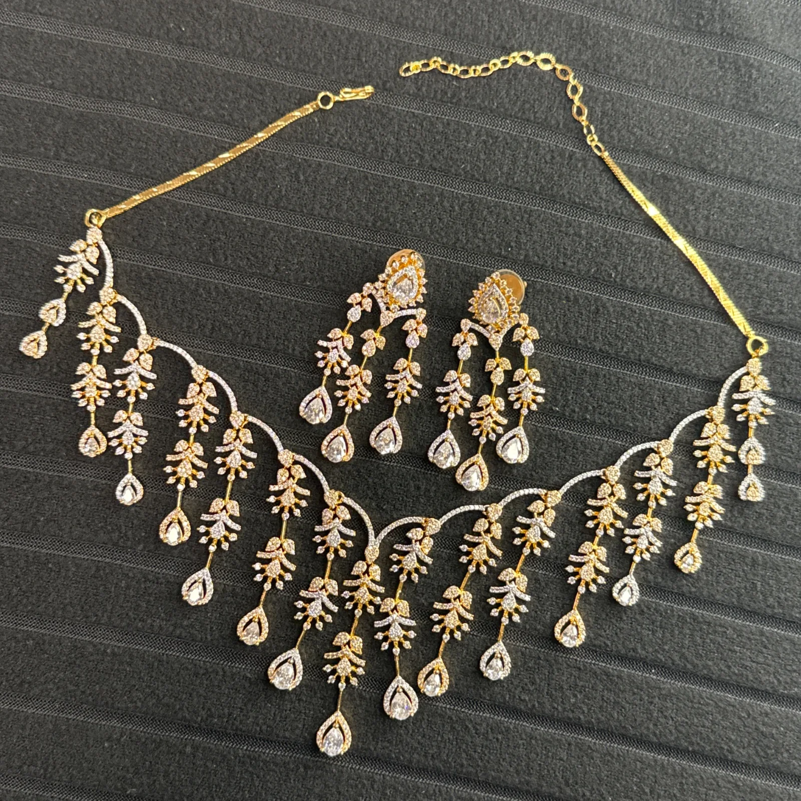 American Diamond Waterfall Necklace Set from Desi Girl Gems