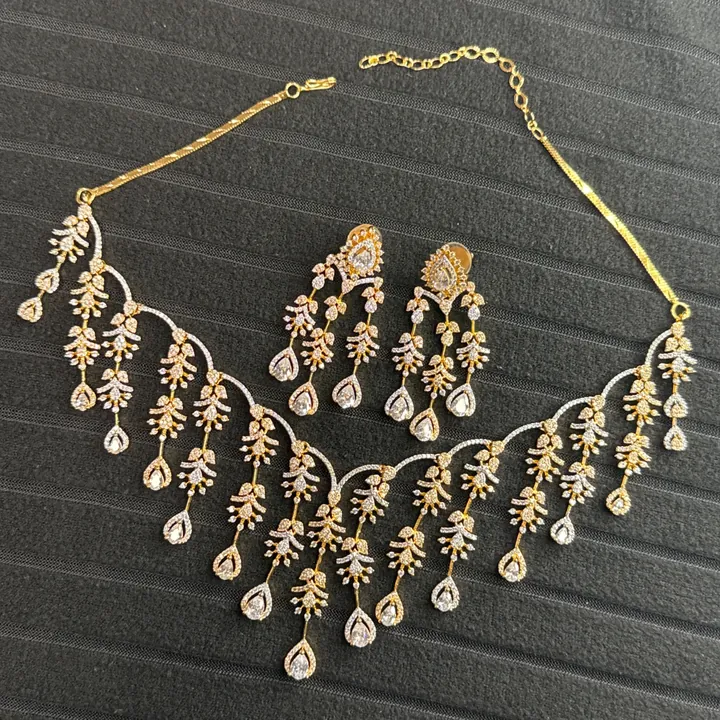 American Diamond Waterfall Necklace Set from Desi Girl Gems