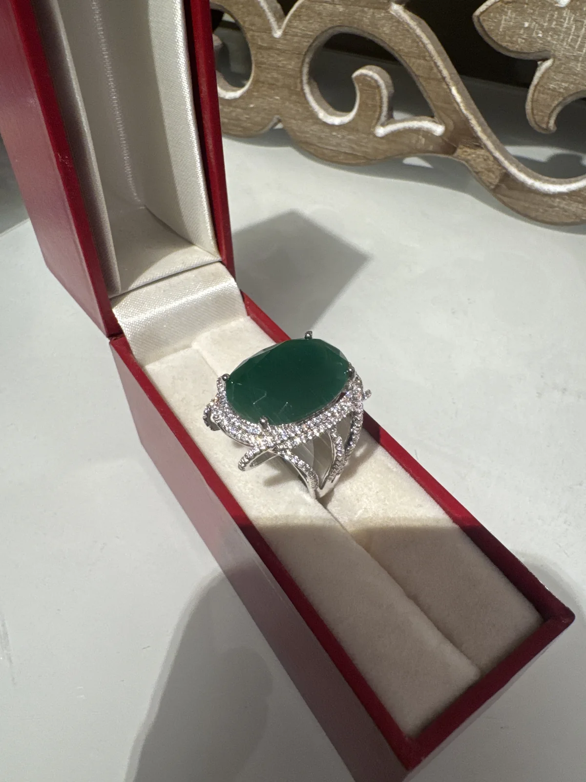 Green Oval Doublet Stone Ring size 8 from Desi Girl Gems