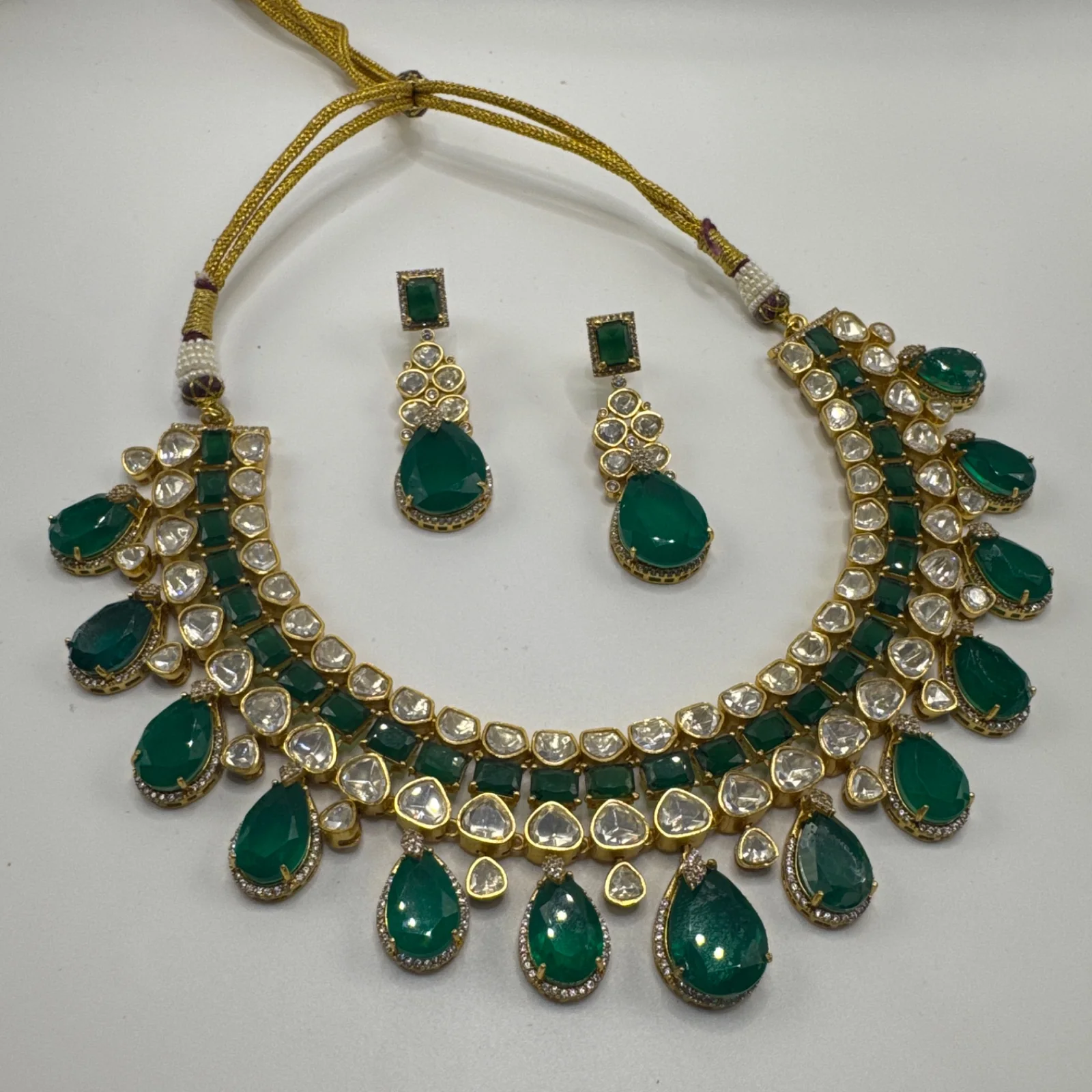 22k Gold plated emerald green doublet Necklace Set from Desi Girl Gems