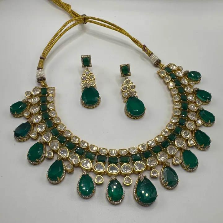 22k Gold plated emerald green doublet Necklace Set from Desi Girl Gems