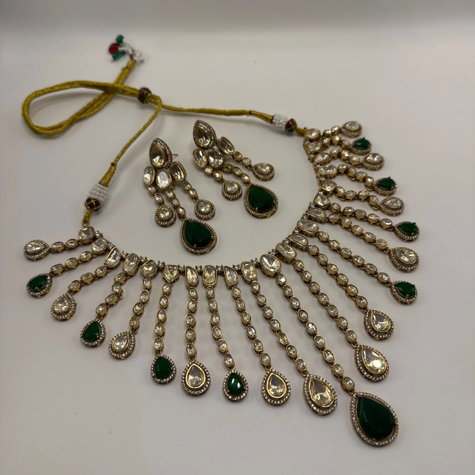 22k Gold plated Emerald Green Doublet Necklace Set from Desi Girl Gems