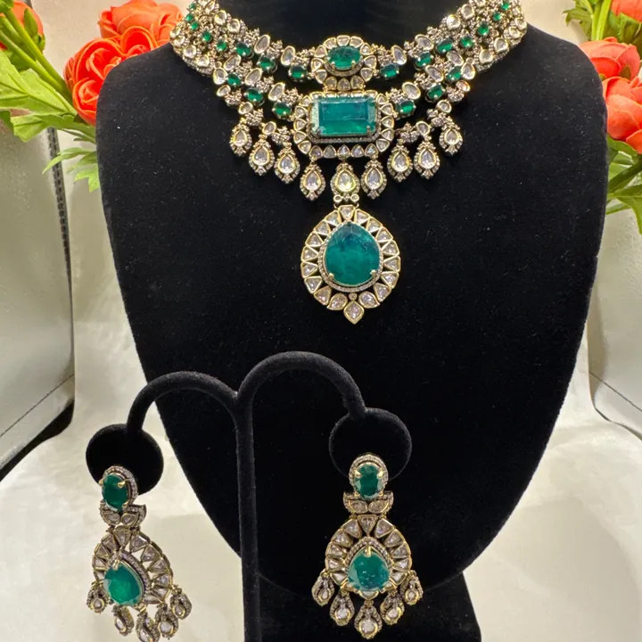 Green Doublet Kundan Necklace Set from Desi Girl Gems