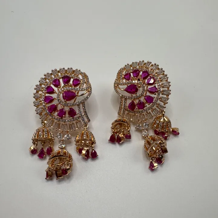Delicate American Diamond Earrings. Ruby CZ stones from Desi Girl Gems