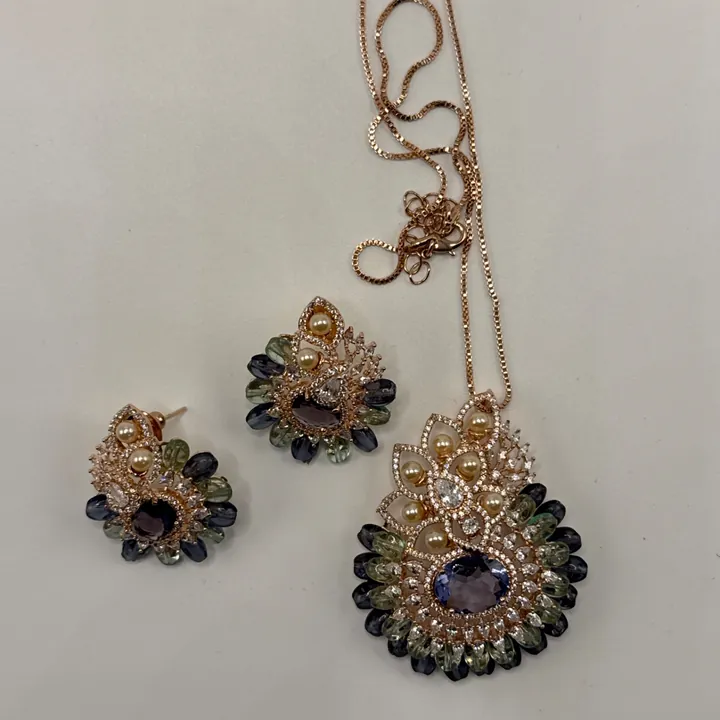 Designer inspired pendant set purple and mint combination. from Desi Girl Gems