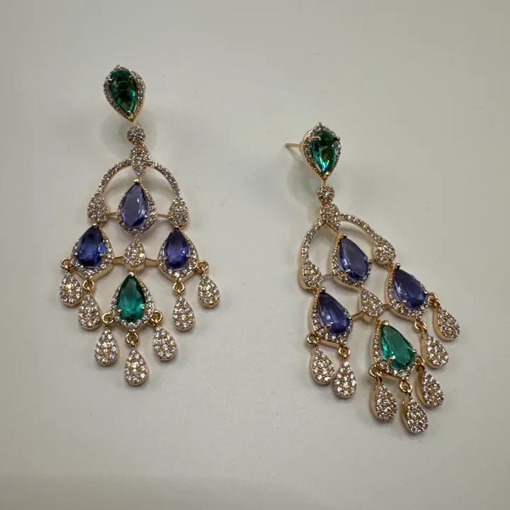 Designer inspired Earrings Blue and Green CZ stones from Desi Girl Gems