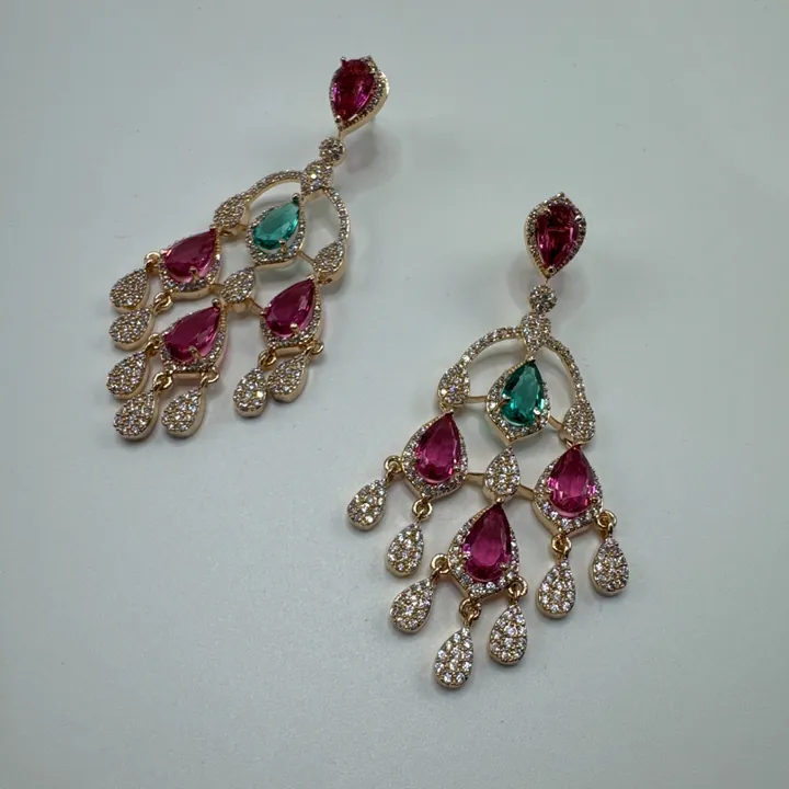 Designer inspired Earrings Raspberry and Aqua CZ stones from Desi Girl Gems